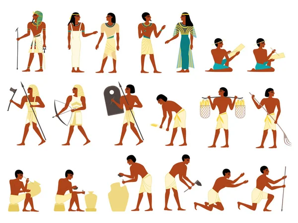 ファラオの奴隷と聖職者の隔離された文字で設定された古代エジプト社会労働ベクトル図の楽器 — ストックベクタ