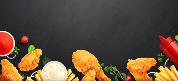 Poulet Fast Food Composition Fond Réaliste Avec Tableau Blanc Vue — Image vectorielle