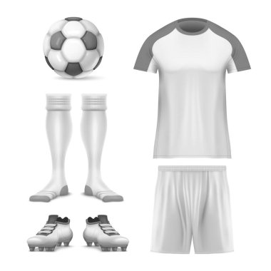 Futbolcu vektör illüstrasyonu için gerçekçi futbol modeli üniformaları ve özellikleri