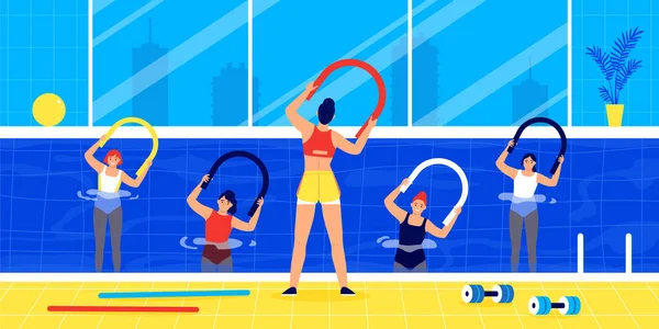 일러스트와 수영장에서 에어로빅 수업을 여성들 — 스톡 벡터