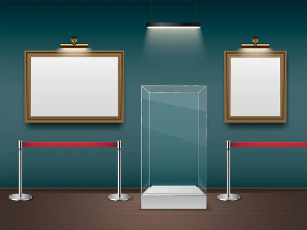 Gallery Mockup Realistico Museale Con Cornici Espositive Illustrazione Vettoriale — Vettoriale Stock