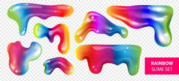 Realistische Regenboog Glitter Slijm Set Met Geïsoleerde Kromme Vlekken Van — Stockvector