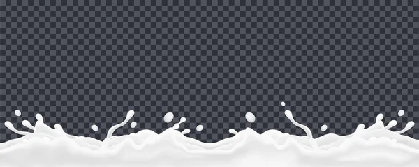 Milk Splashes Realistic Border Seamless Pattern Transparent Background Vector Illustration — Stock Vector