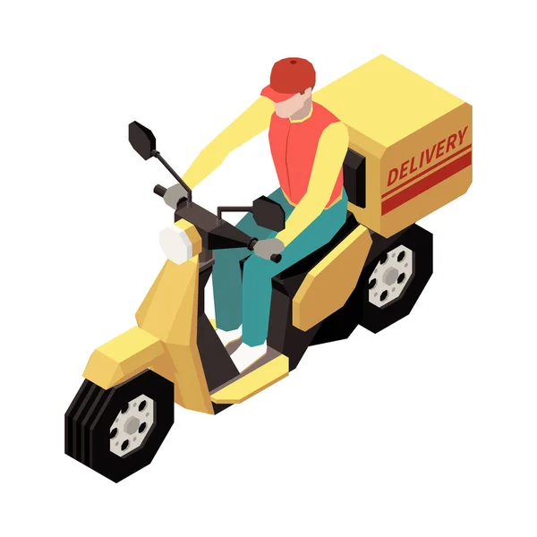 Delivery Man Riding Scooter White Background Isometric Vector Illustration — Stock Vector