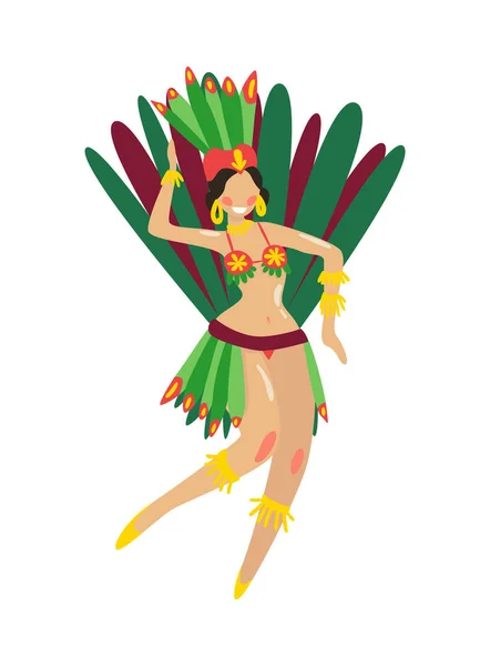 Platte Braziliaanse Carnaval Danser Dragen Helder Kostuum Vector Illustratie — Stockvector