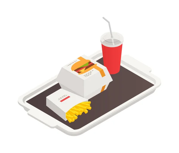 Ikona Rychlého Občerstvení Čipsy Burger Koks Podnosu Vektorové Ilustrace — Stockový vektor