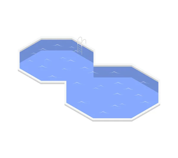 青い水等角アイコン3Dベクトルイラスト付きスイミングプール — ストックベクタ