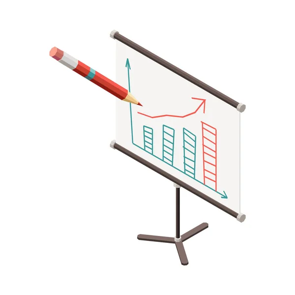 Conversion Rate Isometric Icon Increasing Chart Board Pencil Vector Illustration — Stock Vector