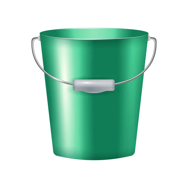 Green Metal Bucket Handle White Background Realistic Vector Illustration — Stock Vector