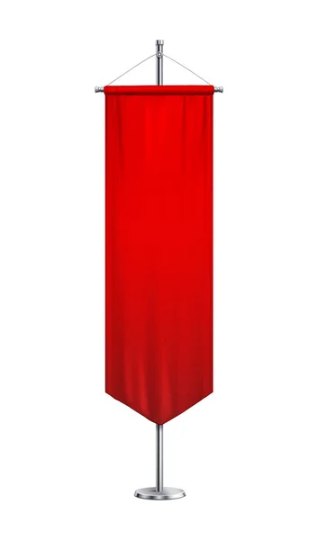 Realistic Red Advertising Pennant Stainless Steel Pole Vector Illustration — Stock Vector