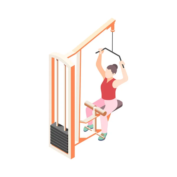 Isometric woman doing sport in gym 3d vector illustration