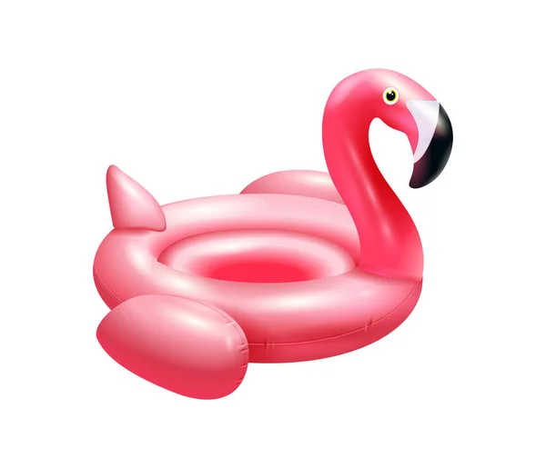 Inflatable Pink Flamingo Rubber Swimming Ring Realistic Vector Illustration — Stock Vector