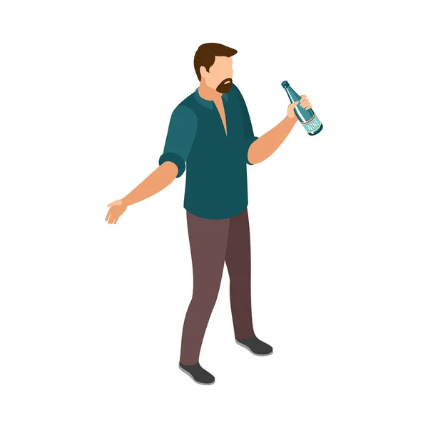 Şarap Şişesi Vektör Illüstrasyonlu Alkolik Erkek Karakter — Stok Vektör