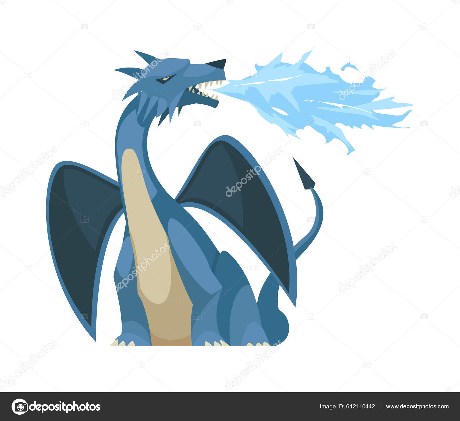 Karikatur Blauer Feuerspeiender Drache Vektor Illustration
