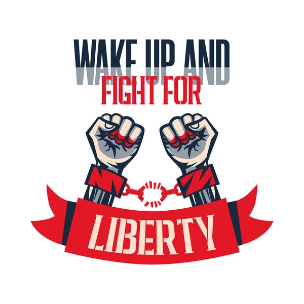Revolution Political Slogan Fight Liberty Flat Concept Wih Human Fists — Stock Vector