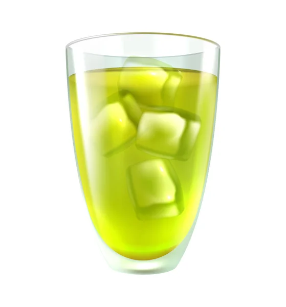 Szklanka Zimnej Zielonej Herbaty Kostkami Lodu Realistyczny Wektor Ilustracji — Wektor stockowy