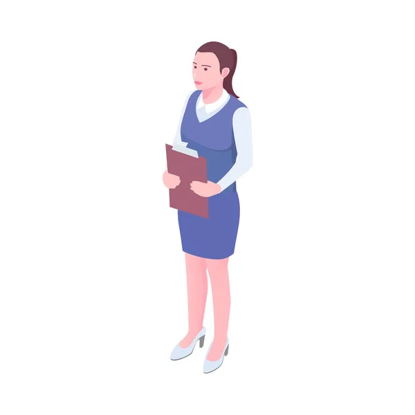 Isometric Female Bank Clerk Financial Manager Vector Illustration — Stock Vector