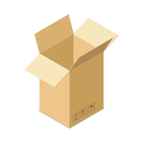 Boîte Carton Vide Ouverte Pour Livraison Marchandises Illustration Vectorielle Isométrique — Image vectorielle