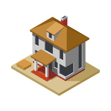 Tamamlanmamış 3d izometrik vektör illüstrasyonlu ev inşa aşaması