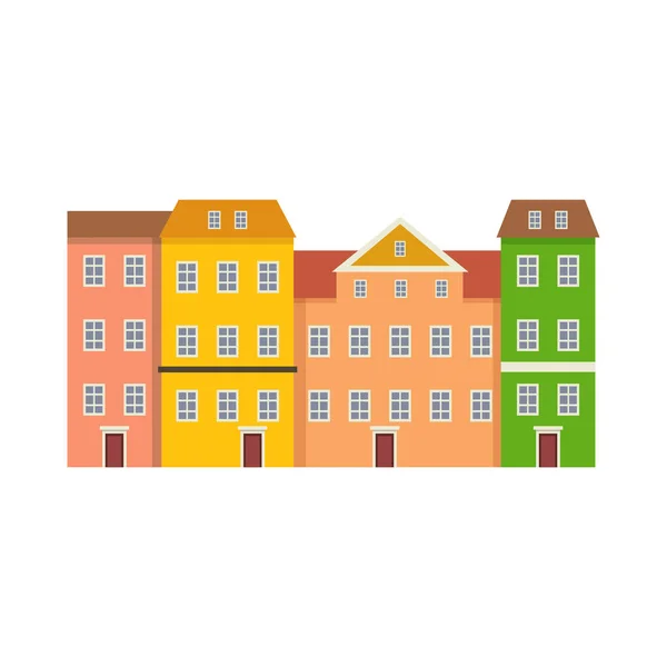 Vlakke Rij Van Kleurrijke Portugese Stijl Huizen Vector Illustratie — Stockvector