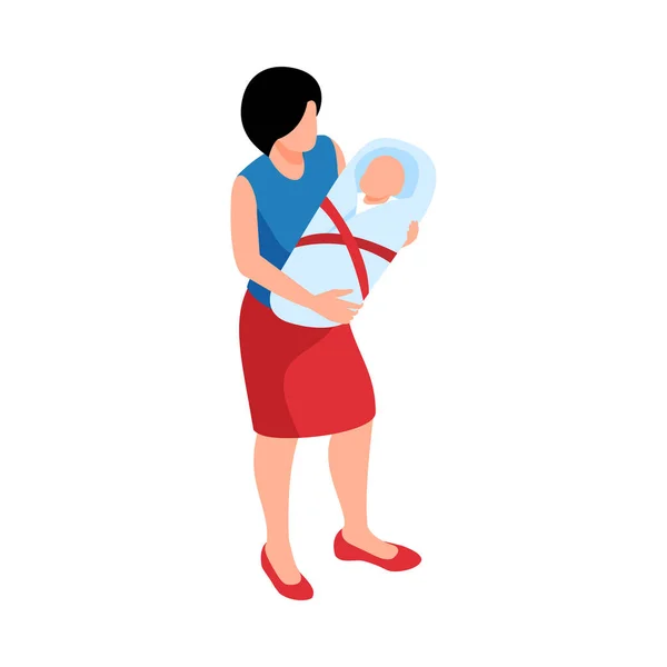 Madre Joven Con Icono Isométrico Bebé Vector Ilustración — Archivo Imágenes Vectoriales