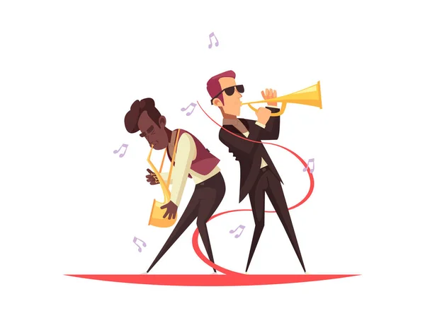 Jazz Musicians Performing Concert Cartoon Vector Illustration — Stock Vector