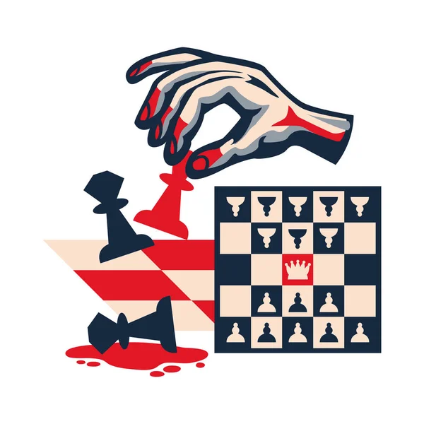 Revolution Politisches Flaches Konzept Mit Schachbrett Und Menschlicher Hand Blutvektor — Stockvektor