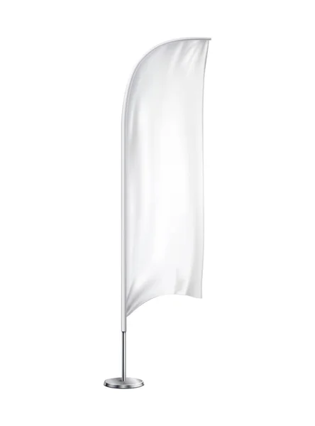 Realistic Blank White Flag Banner Steel Pole Vector Illustration — Stock Vector