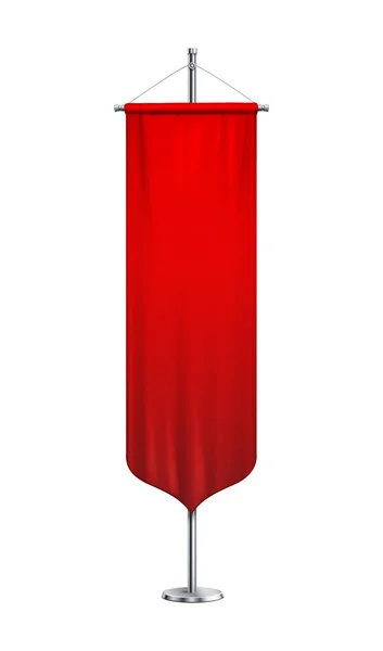 Blank Red Pennant Banner Steel Stand Realistic Vector Illustration — Stock Vector