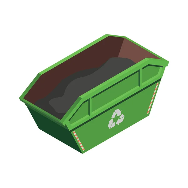 Green Garbage Container Isometric Icon White Background Vector Illustration — Stock Vector