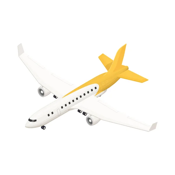 アイソメトリックホワイトとイエローの飛行機の3Dベクトルイラスト — ストックベクタ