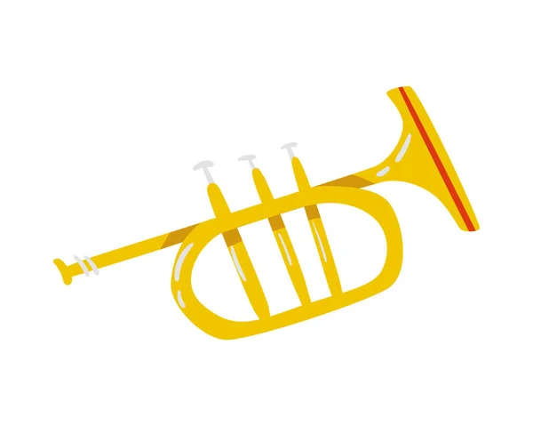 Platte Gele Trompet Pictogram Witte Achtergrond Vector Illustratie — Stockvector