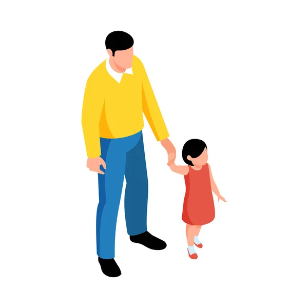 Isometric Dad Little Daughter White Background Vector Illustration — Stock Vector