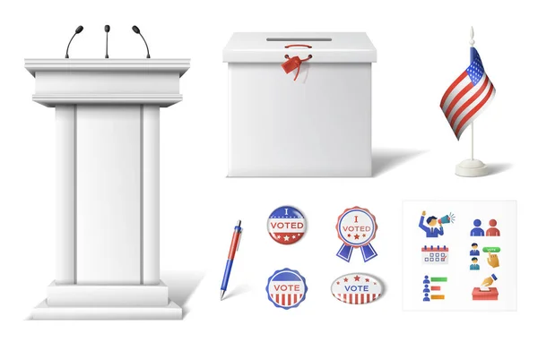 Elections Voting Realistic Set Isolated Vote Badges Voters Icons Ballot — Stock Vector
