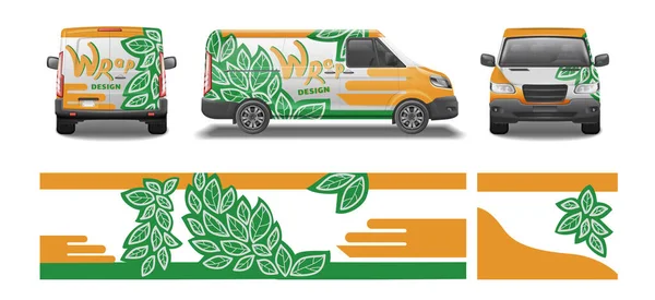 Mobil Van Mockup Desain Livery Wrap Realistis Set Dengan Tampilan - Stok Vektor