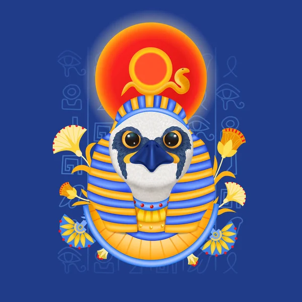Egyptiska Gudar Sammansättning Med Dekorerade Huvudet Fågel Med Farao Nemes — Stock vektor