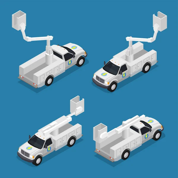 Automóviles Electricistas Diseñados Para Obras Gran Altitud Iconos Isométricos Aislados — Archivo Imágenes Vectoriales