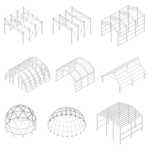 Constructions Métalliques Avec Symboles Bâtiments Industriels Illustration Vectorielle Isométrique Isolée — Image vectorielle