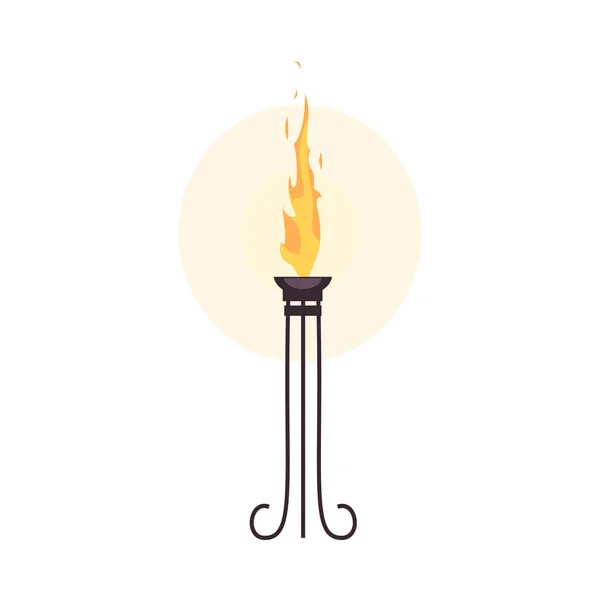 Medieval Ancient Burning Lamp Torch Fire Flame Cartoon Vector Illustration — Stock Vector