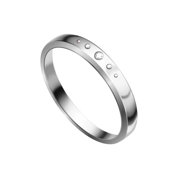Realistische Witgouden Ring Met Diamanten Vector Illustratie — Stockvector