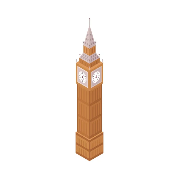 Isometric Wieża Zegar Duży Ben Białym Tle Wektor Ilustracja — Wektor stockowy