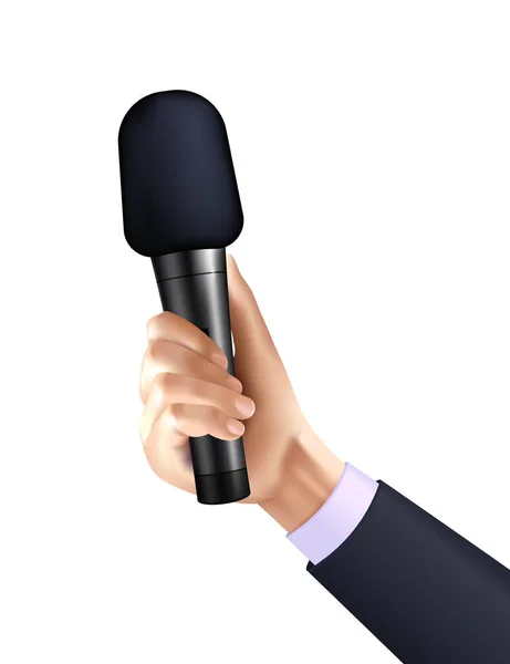 Realistyczny Profesjonalny Bezprzewodowy Mikrofon Ręce Człowieka Białym Tle Wektor Ilustracji — Wektor stockowy