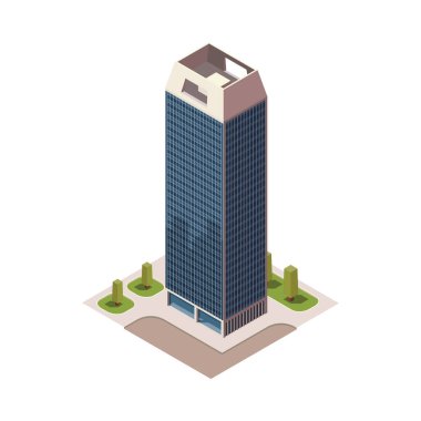Modern şehir gökdelen izometrik 3d ikon vektör çizimi