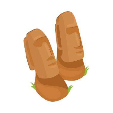 Isometric moai heykelleri Paskalya Adası 3D vektör illüstrasyonunda mimari anıt