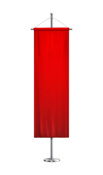Gerçekçi Kırmızı Dikdörtgen Reklam Flaması Çelik Stand Vektör Illüstrasyonunda — Stok Vektör