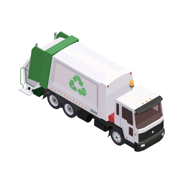 Camión Basura Isométrica Con Símbolo Reciclaje Vector Ilustración — Vector de stock