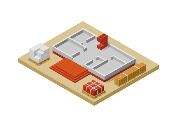 Icona Isometrica Della Fase Costruzione Della Casa Con Basamento Dell — Vettoriale Stock