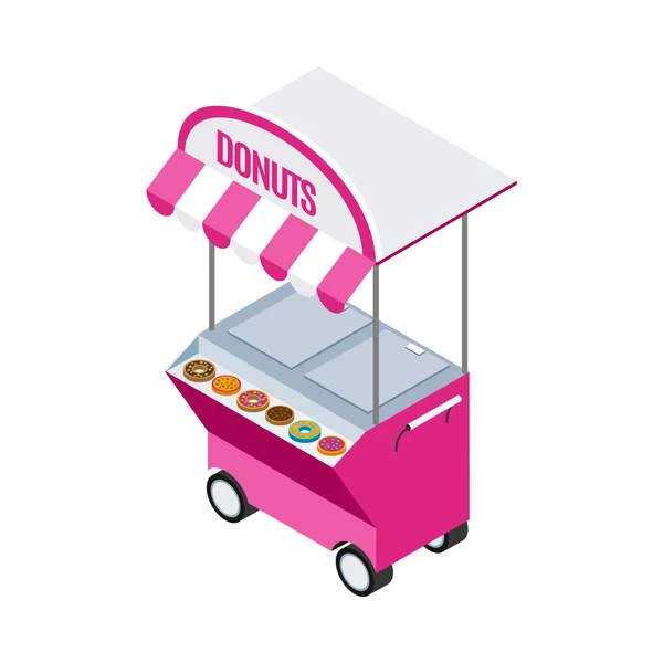 Isometric Summer Street Cart Selling Donuts Cookies Vector Illustration — Stock Vector