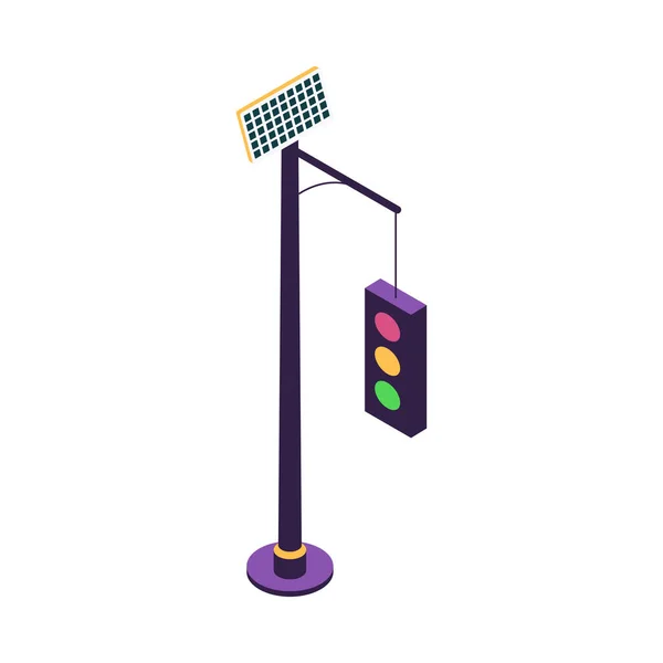 Ícone Tecnologia Cidade Inteligente Isométrica Com Painel Solar Semáforos Ilustração — Vetor de Stock