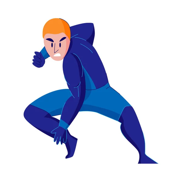 Fuerte Superhéroe Masculino Con Traje Azul Sobre Fondo Blanco Ilustración — Vector de stock